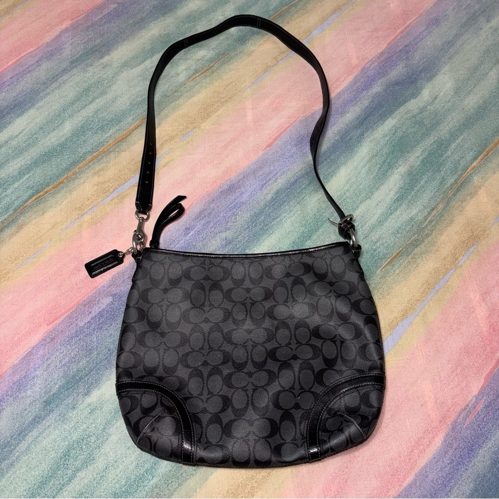 Coach Signature Crossbody F19823 Signature Shoulder Bag black gray - Picture 4 of 14